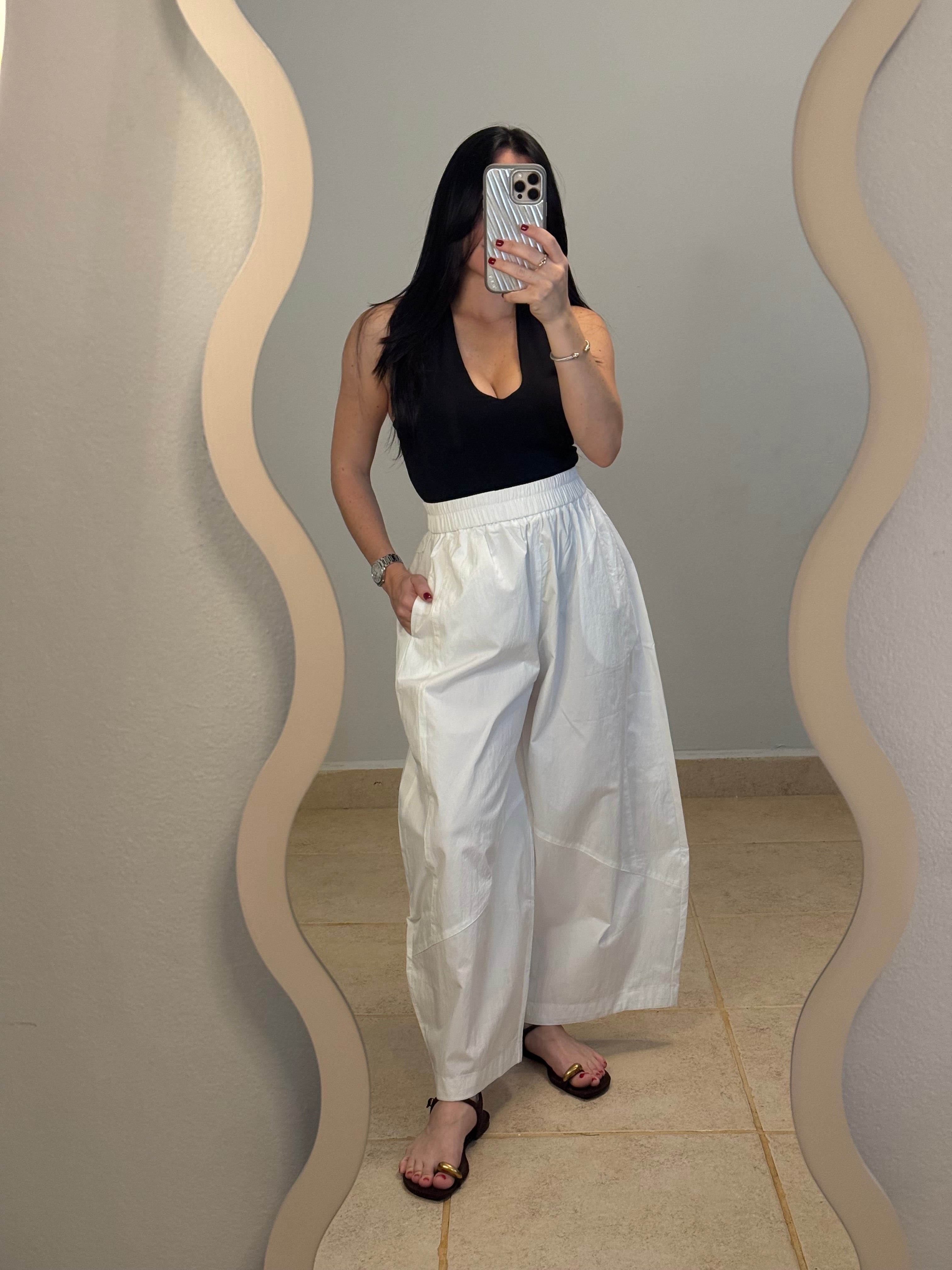 White High Waisted Barrel Pants