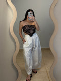 White High Waisted Barrel Pants