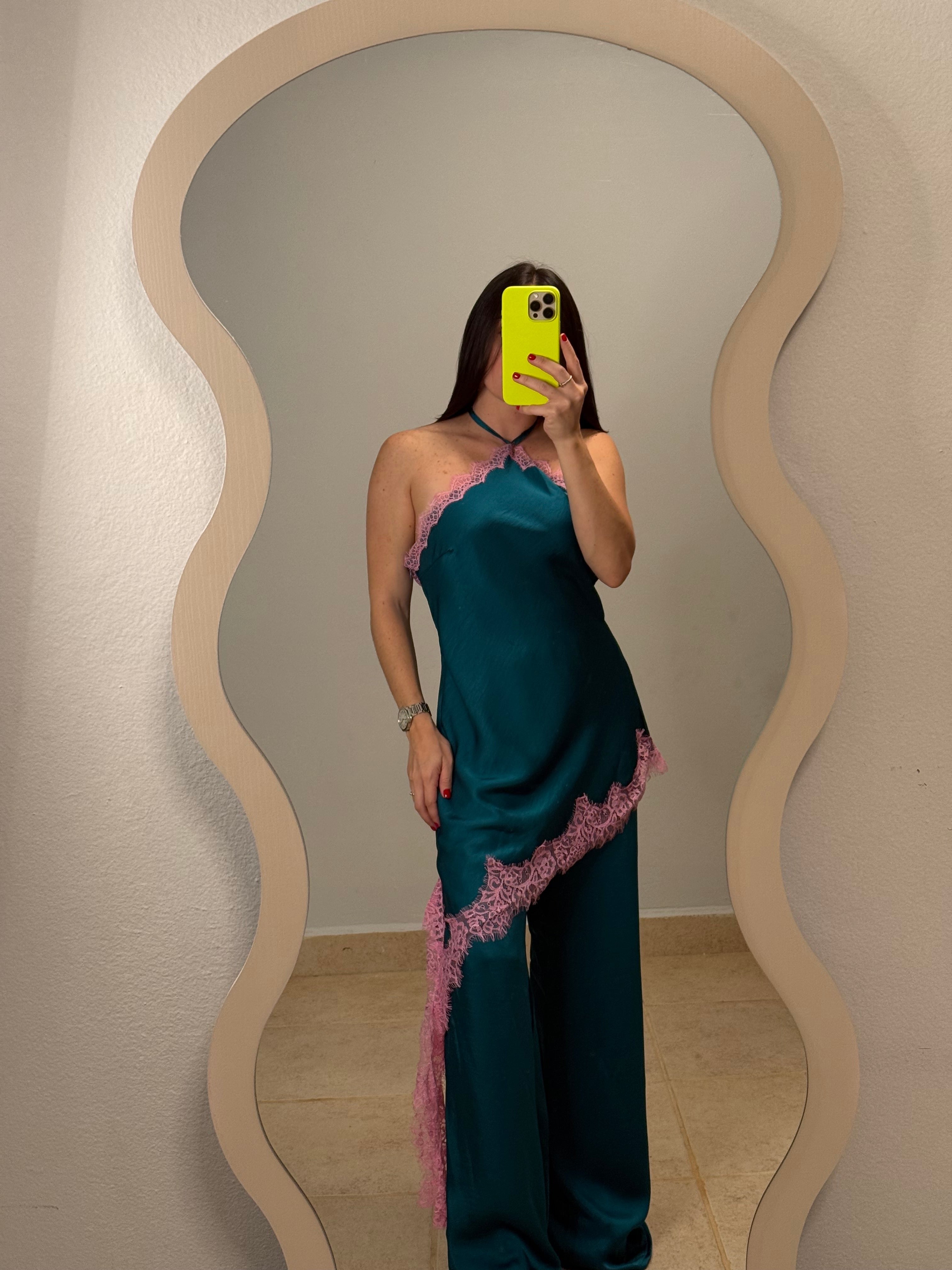 Turquoise Lace Halter Jumpsuit