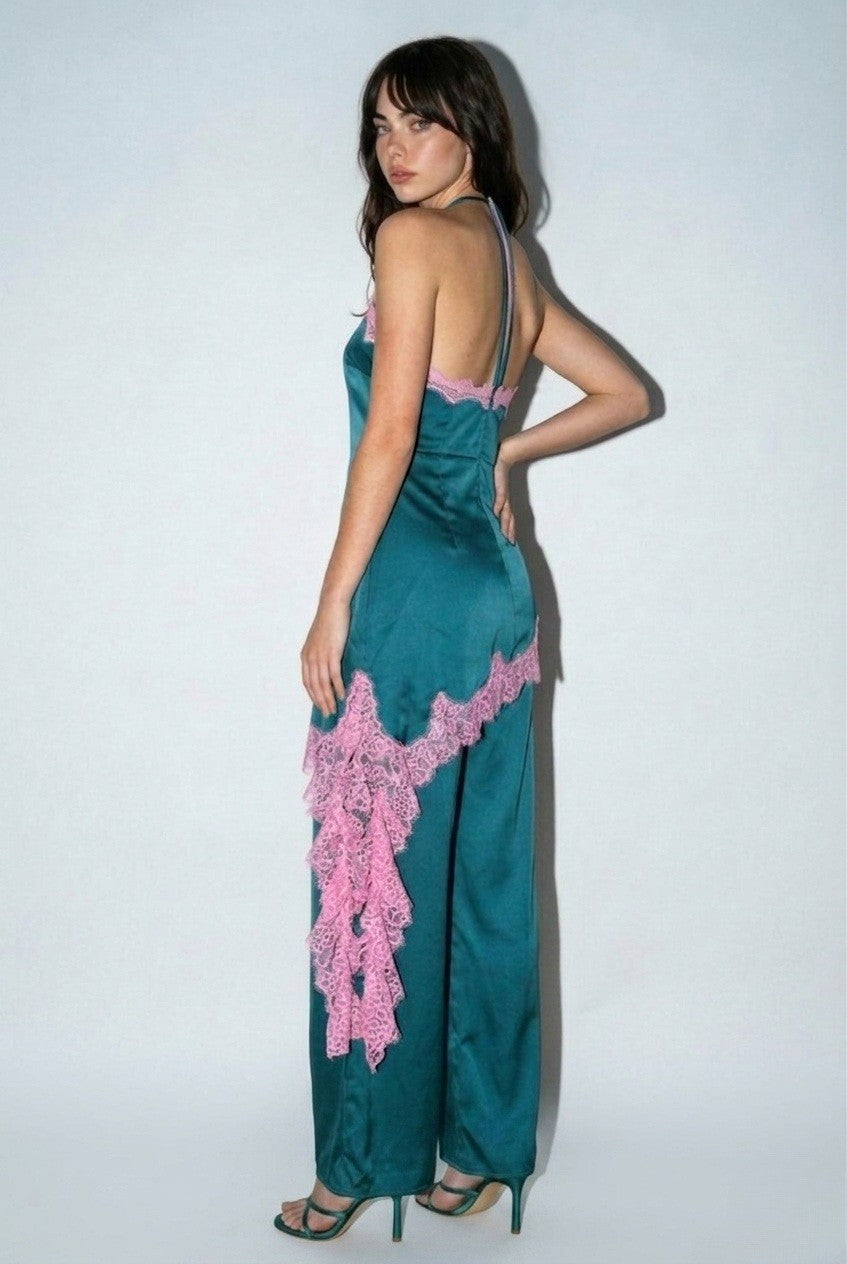 Turquoise Lace Halter Jumpsuit