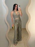 Khaki Fringe Wrap Set