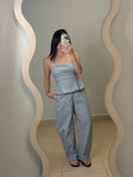 Blue Strapless Peplum Barrel Jumpsuit