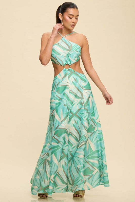 emerald green bodycon midi dress Spaghetti Straps Aqua Long Dress with Slit – Ohmollydress main image 0