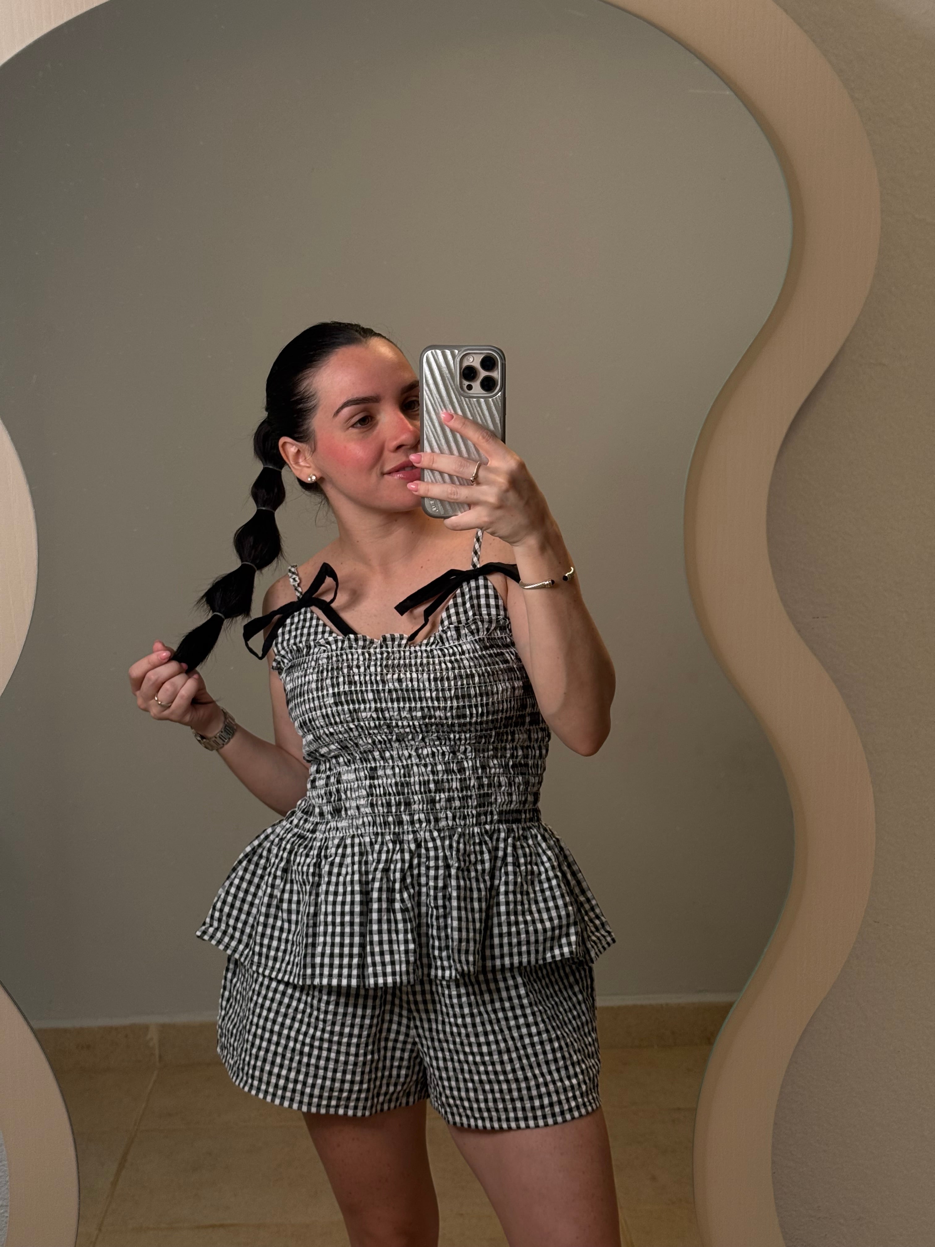 Bow Detail Gingham Set