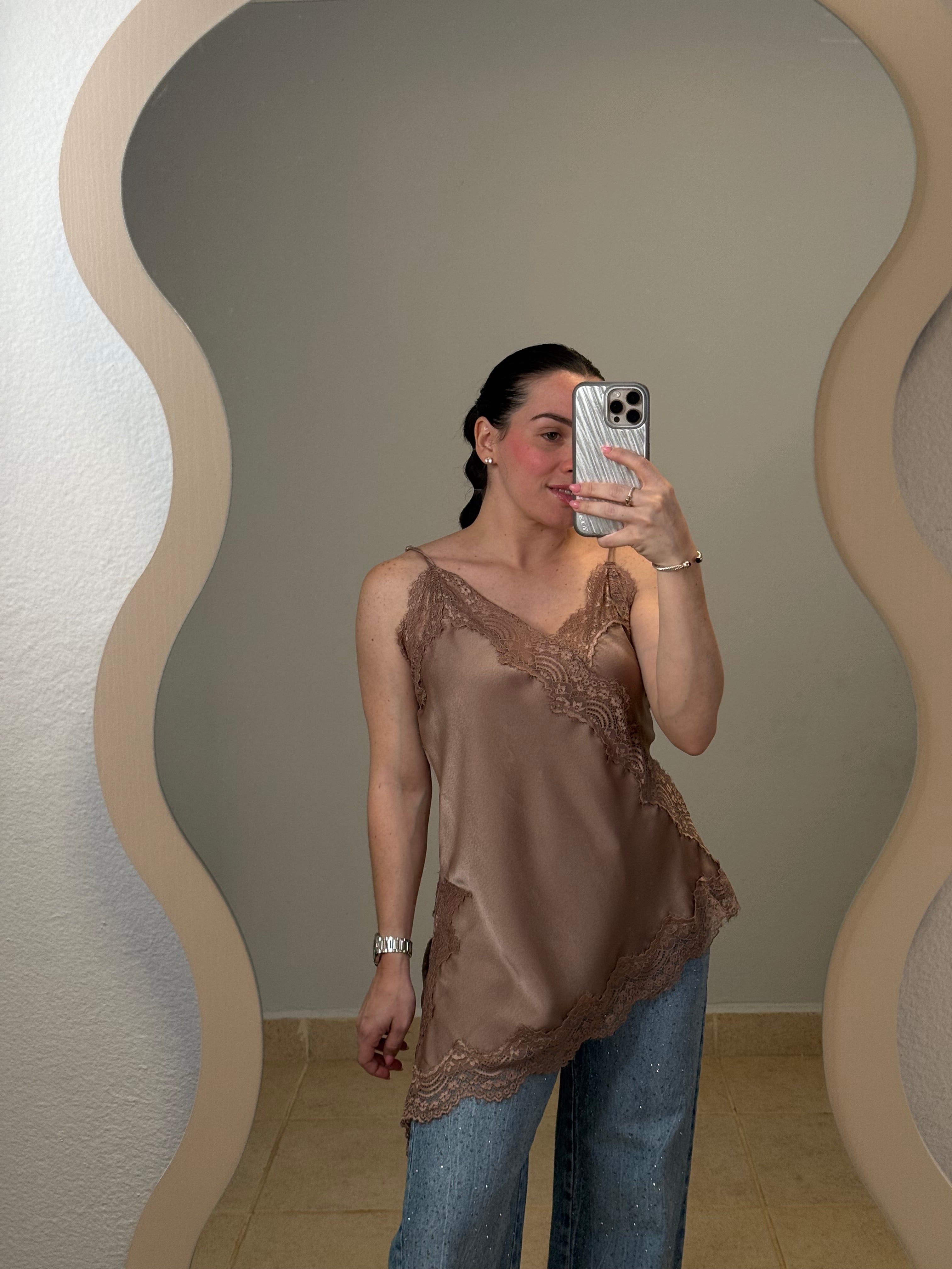 Silk Touch Asymmetric Lace Top