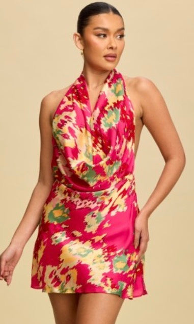 Satin Cowl Mini Dress