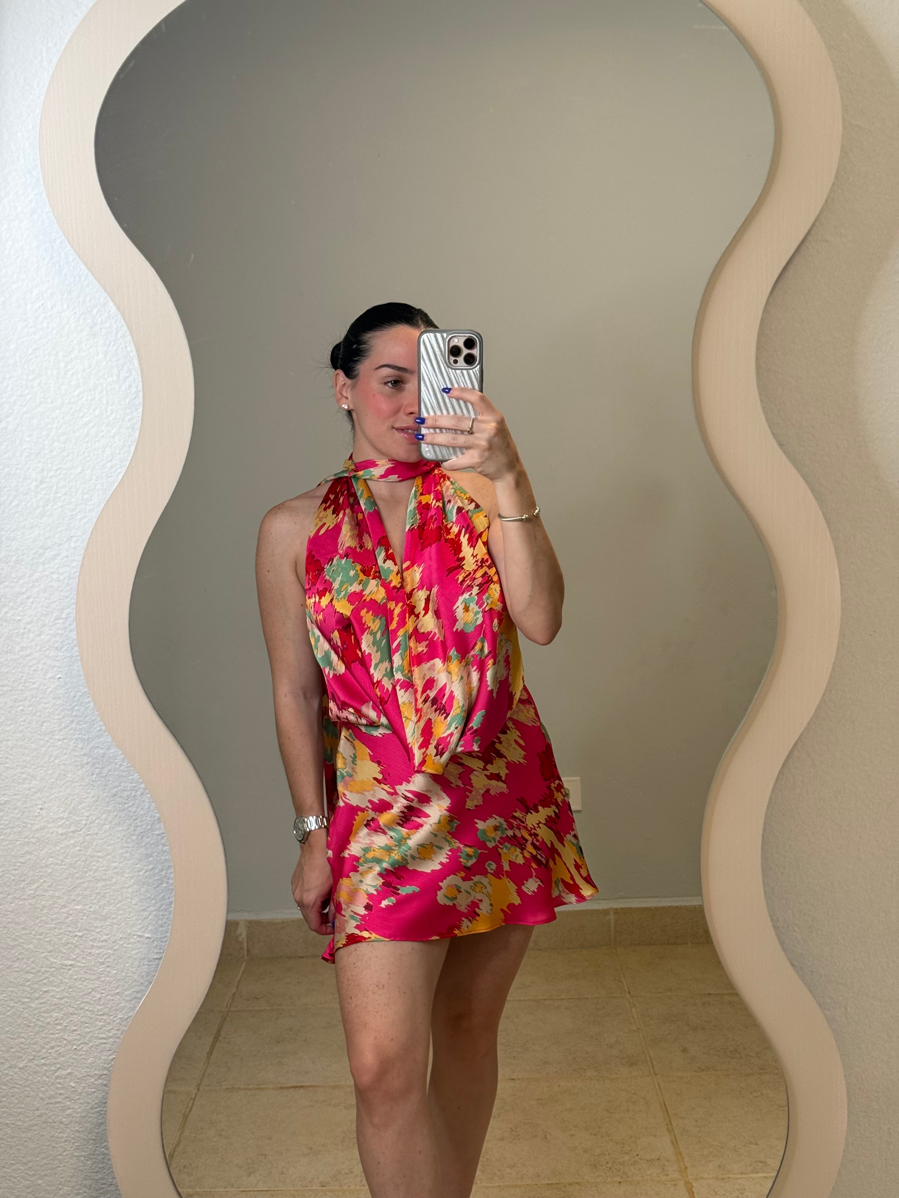 Satin Cowl Mini Dress