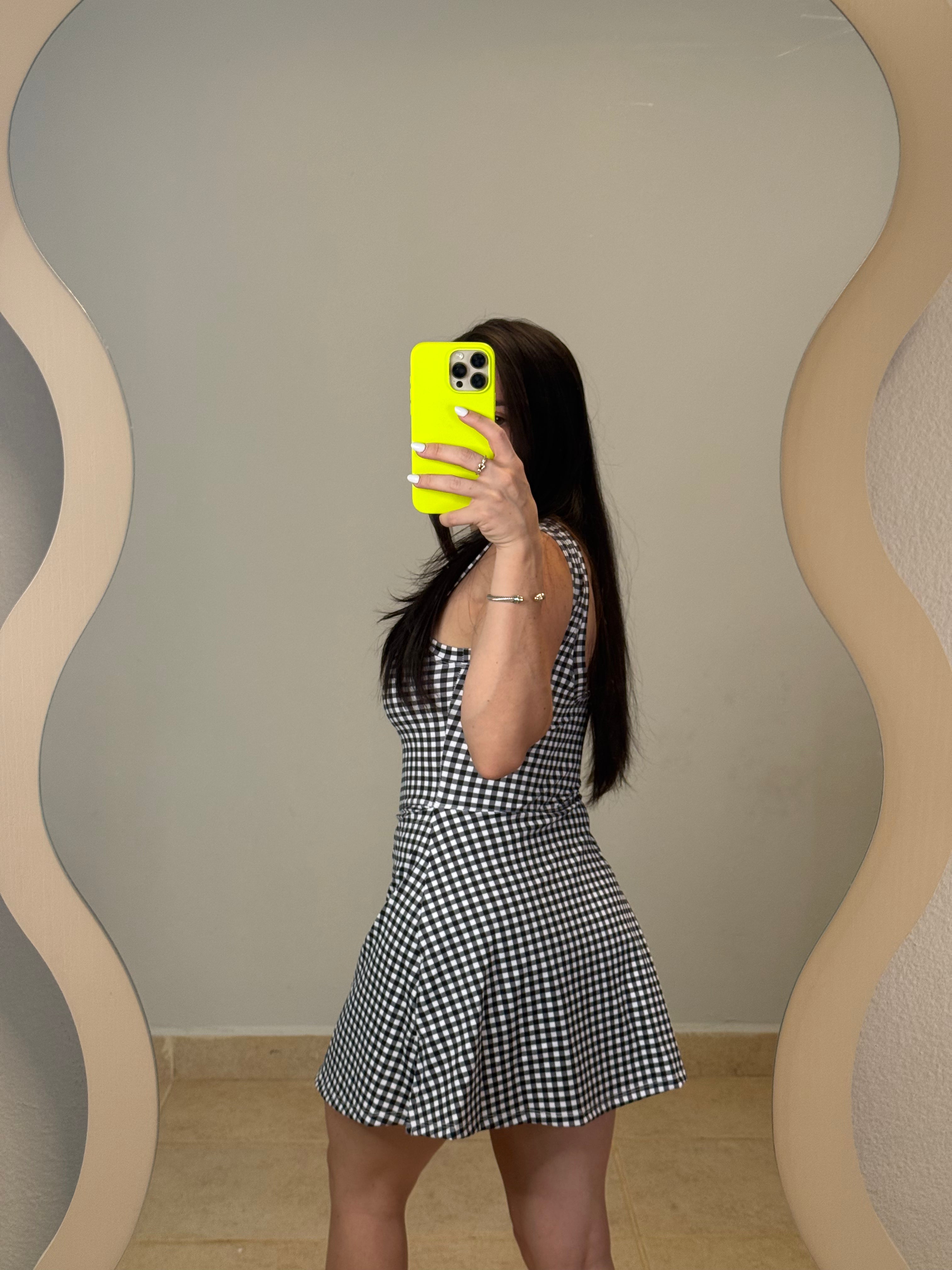 Black Gingham Wrap Tie Front Dress