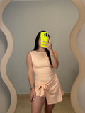 Peach Gingham Wrap Tie Front Dress