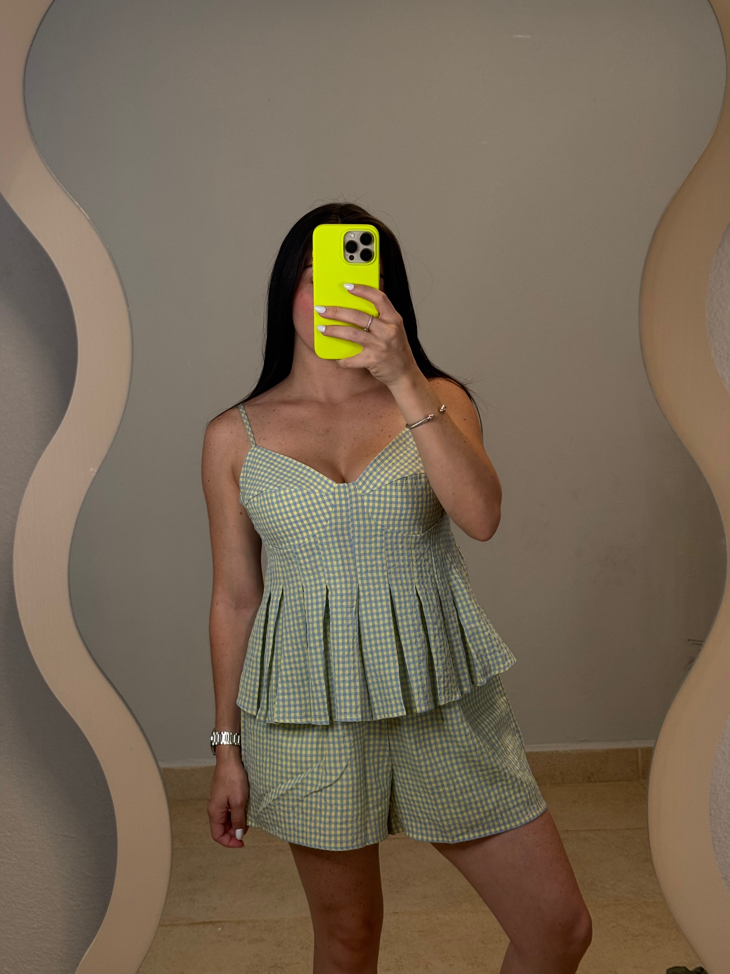 Lemon Gingham Peplum Set