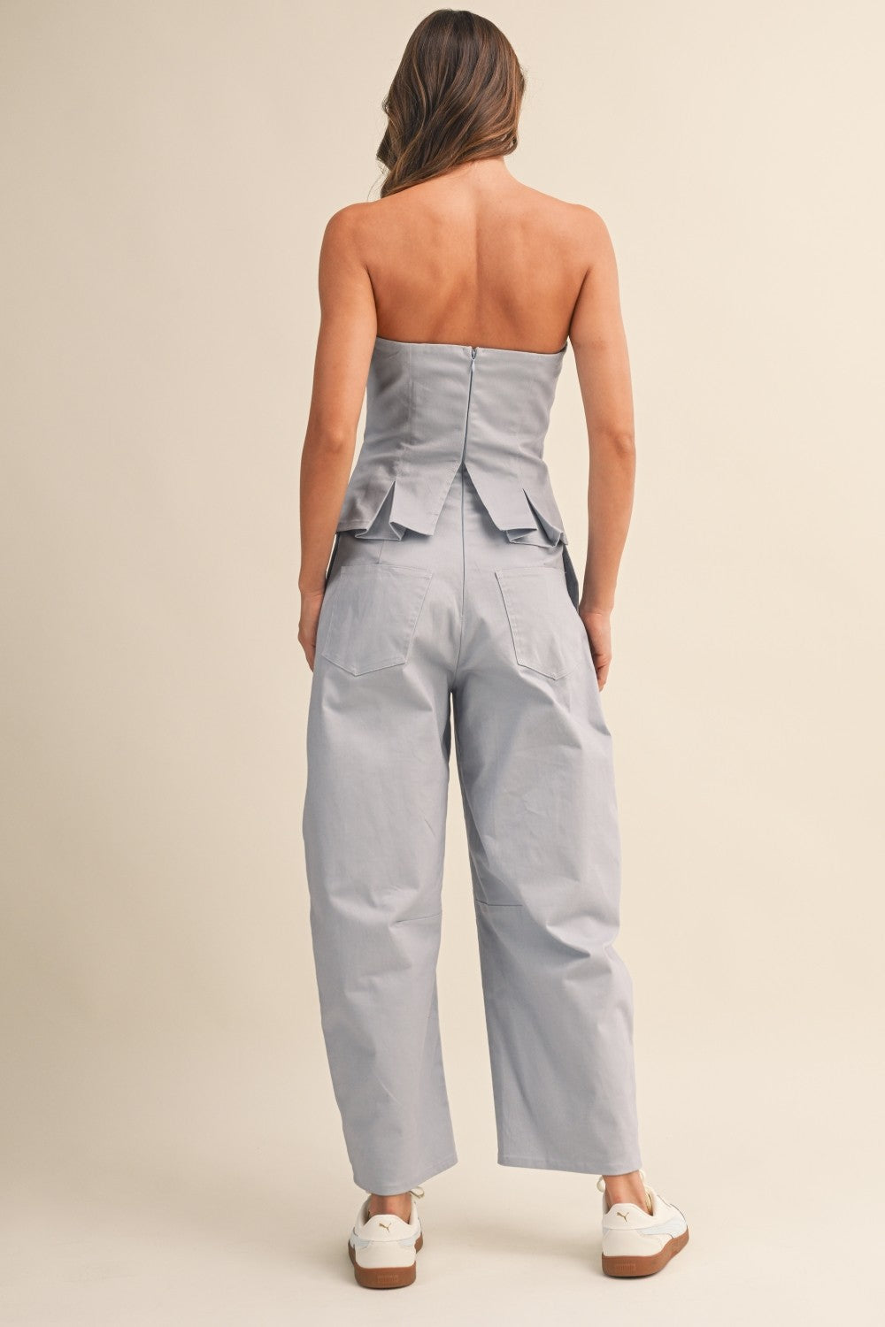 Blue Strapless Peplum Barrel Jumpsuit PRE ORDER 8/14