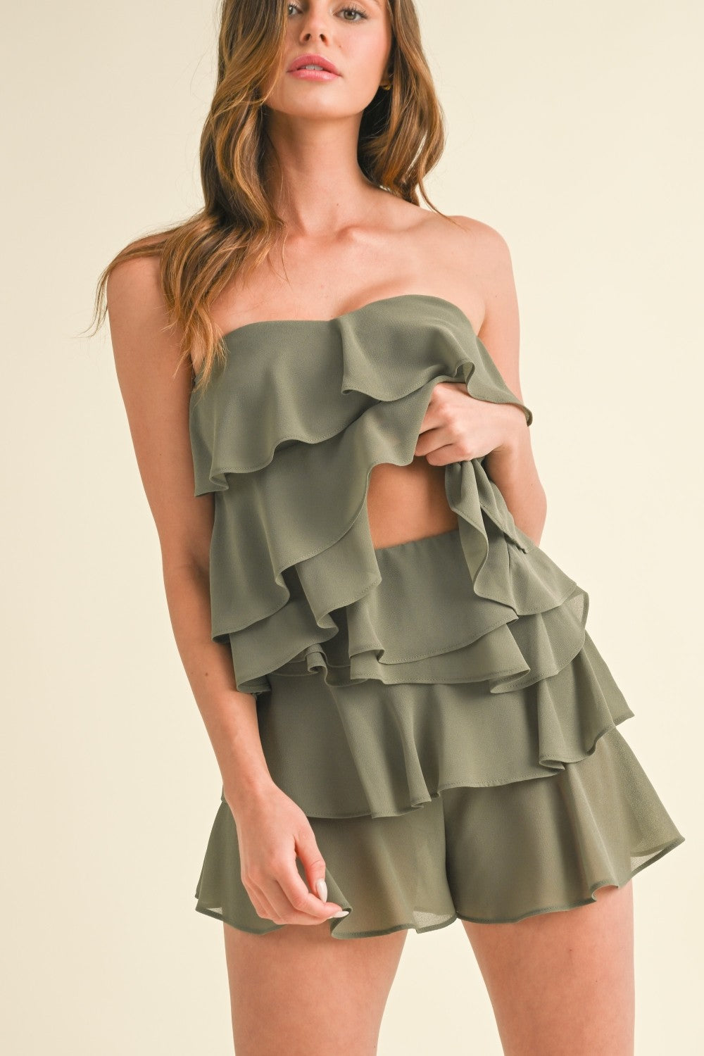 Olive Ruffle Top & Skort Set