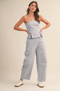 Blue Strapless Peplum Barrel Jumpsuit PRE ORDER 8/14