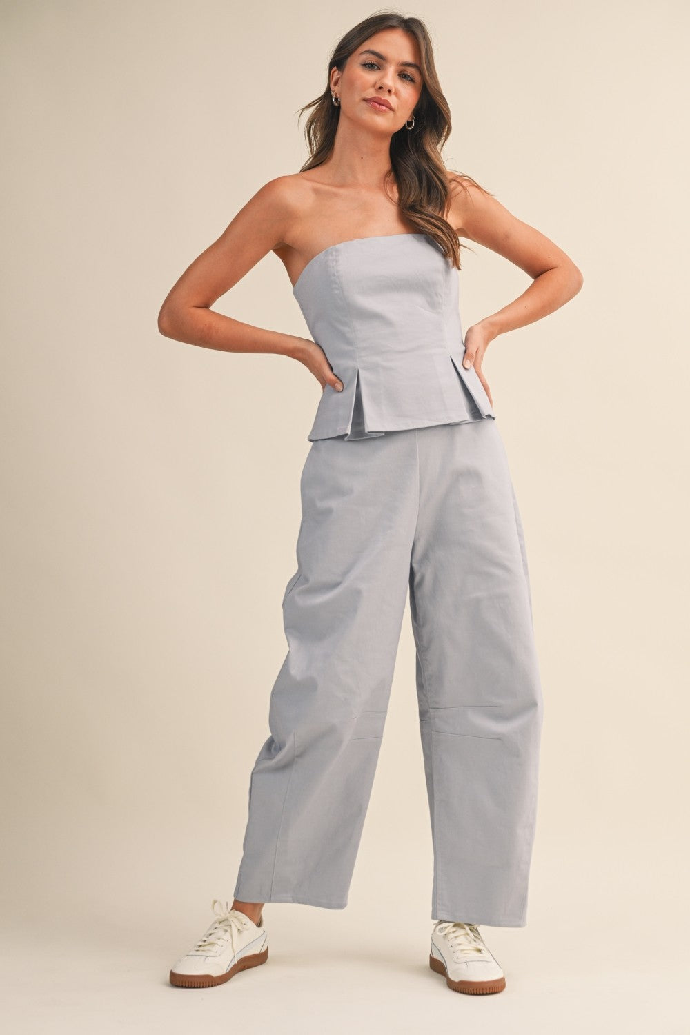Blue Strapless Peplum Barrel Jumpsuit PRE ORDER 8/14